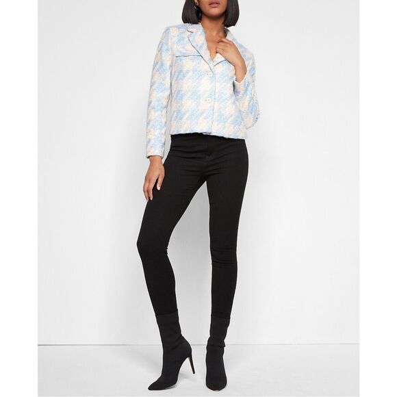New with Tags Express Jacket Blue Houndstooth Size Large - Picture 2 of 9